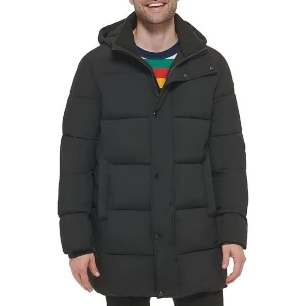 Calvin Klein Long Puffer Jacket Black Parka Hooded Size S